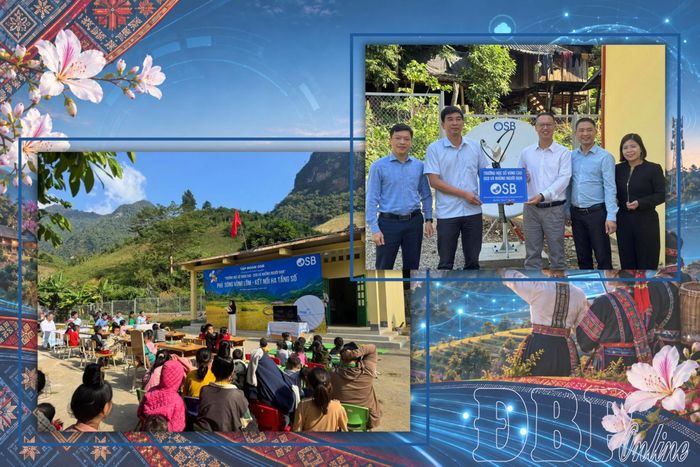 Đại diện Trung tâm Vệ tinh, Tập đoàn OSB bàn giao Trạm Internet vệ tinh tại Điểm trường bản Trạm Củ, xã Pú Nhung.