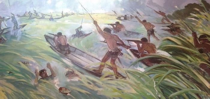 Bức tranh trận đánh Giồng Thị Đam - Gò Quản Cung ngày 26-9-1959 của Tiểu đoàn 502 tỉnh Kiến Phong trưng bày tại Bảo tàng Đồng Tháp. Ảnh: baotang.dongthap.gov.vn