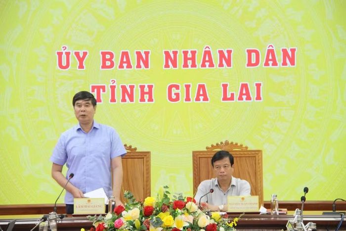 Phó Chủ tịch UBND tỉnh Lâm Hải Giang yêu cầu tập trung giải quyết dứt điểm các vướng mắc, đẩy nhanh và hoàn thành đúng tiến độ làm giàu, làm sạch cơ sở dữ liệu quốc gia về đất đai trên địa bàn tỉnh. Ảnh: T.L 