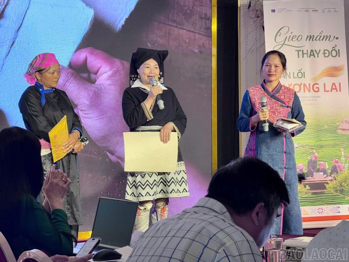 Đại diện cho thanh niên, phụ nữ được Dự án hỗ trợ phát biểu về mô hình phát triển kinh tế của mình.