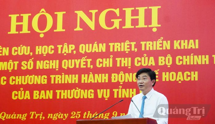 Đồng chí Trương An Ninh, Trưởng ban Tuyên giáo Tỉnh ủy quán triệt nội dung tại hội nghị - Ảnh: X.P