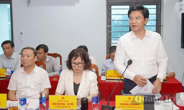 Đồng chí Trương An Ninh, Trưởng ban Tuyên giáo Tỉnh ủy phát biểu tại buổi làm việc - Ảnh: N.H