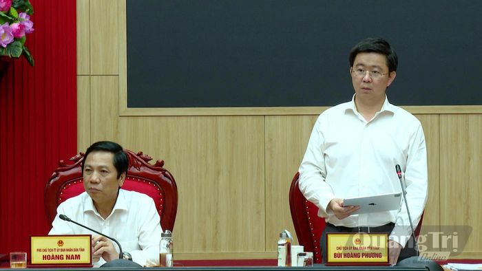 Đồng chí Bùi Hoàng Phương, Chủ tịch UBND tỉnh phát biểu kết luận tại buổi làm việc - Ảnh: N.L