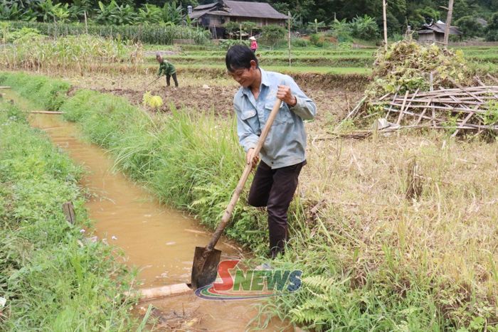 Nông dân bản Chiềng Vàng, xã Nậm Ty chủ động nguồn nước tưới phục vụ sản xuất.
