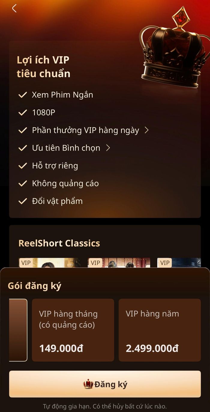 Bảng giá mua gói xem phim trên một số nền tảng chiếu phim ngắn tại Việt Nam. (Ảnh chụp màn hình).