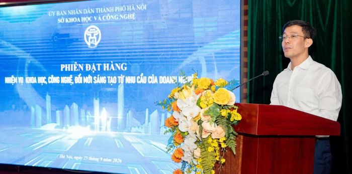 Giám đốc Sở Khoa học và Công nghệ Hà Nội Cù Ngọc Trang phát biểu. Ảnh: Nguyên Phương