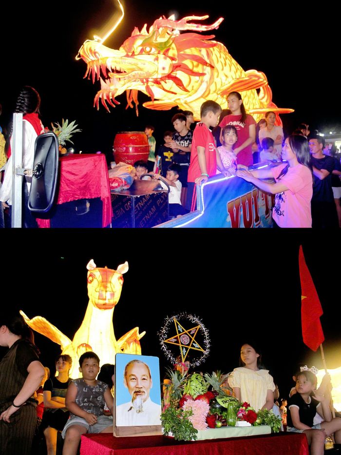Mô hình đèn Trung thu đẹp mắt được trưng bày tại đêm hội.