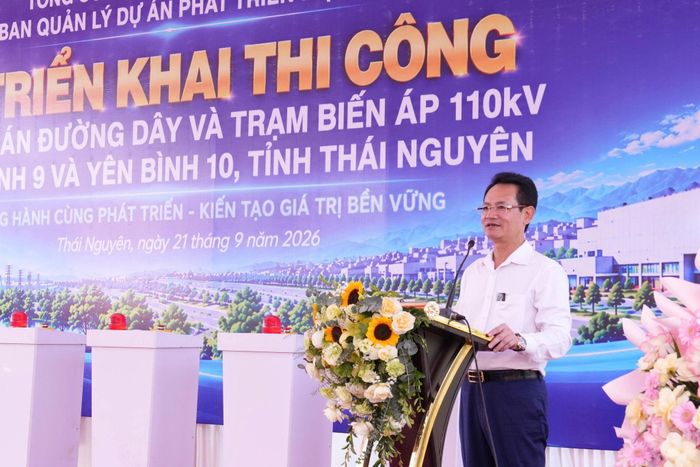 Ông Nguyễn Đức Thiện - Tổng Giám đốc EVNNPC phát biểu tại Lễ triển khai thi công hai dự án. Ảnh NPC