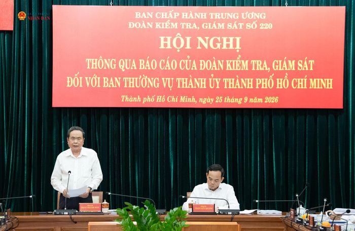 Chủ tịch Quốc hội Trần Thanh Mẫn phát biểu tại Hội nghị thông qua dự thảo Báo cáo kiểm tra, giám sát đối với Ban Thường vụ Thành ủy Thành phố Hồ Chí Minh