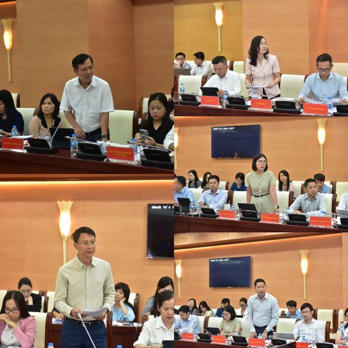 Đại diện lãnh đạo các đơn vị thuộc NHNN trao đổi ý kiến tại buổi làm việc