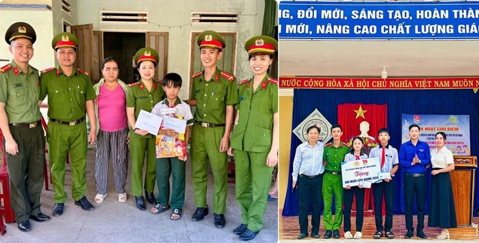 Công an xã Tiên Phước thăm, tặng quà các em học sinh có hoàn cảnh khó khăn là “Em nuôi của Đoàn”.