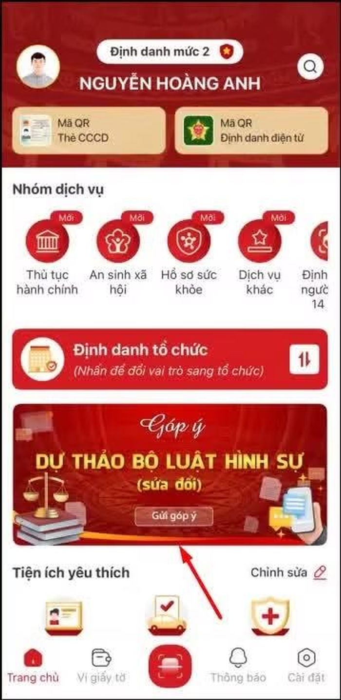 Màn hình trang góp ý dự thảo Bộ luật Hình sự (sửa đổi).