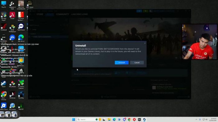 Streamer Rambo xóa PUBG PC ngay trên song livestream. Ảnh: Youtube TUI TÊN BÔ.