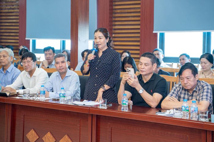 Bà Trần Phương Lan, Phó Chủ tịch Hiệp hội Thủ công mỹ nghệ và làng nghề Hà Nội phát biểu tại hội nghị. Ảnh: PV