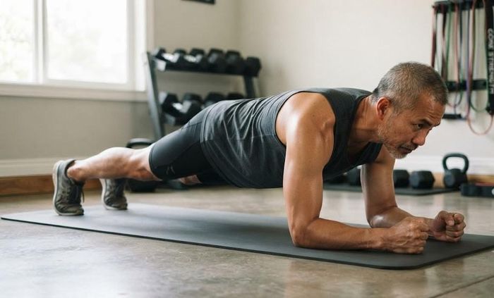 Plank là bài tập quen thuộc giúp rèn luyện nhóm cơ lõi. Ảnh: AI.
