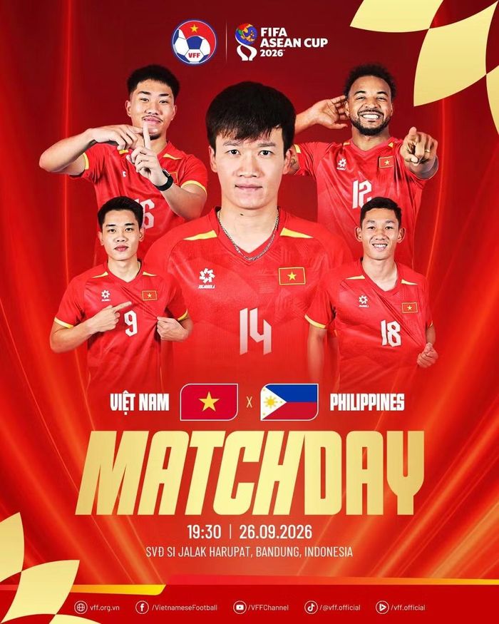 Trận đấu giữa ĐT Việt Nam và ĐT Philippines sẽ diễn ra vào lúc 19h30 tối 26/9. (Ảnh: VFF)