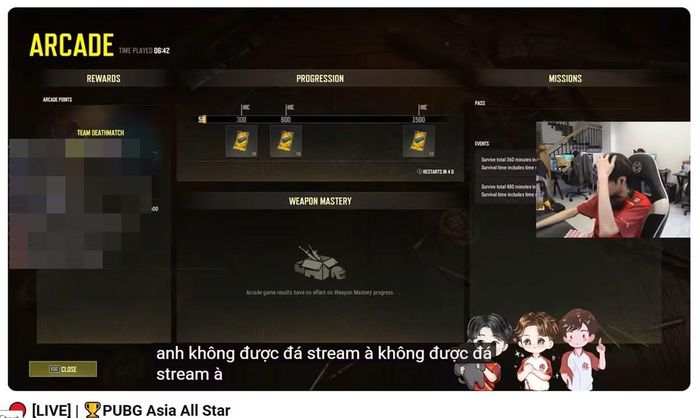 Một hình ảnh trong video livestream năm 2025, ở thời điểm Himass nói "À không được đá stream à?" (phần phụ đề là tự động của YouTube). (Ảnh chụp màn hình).