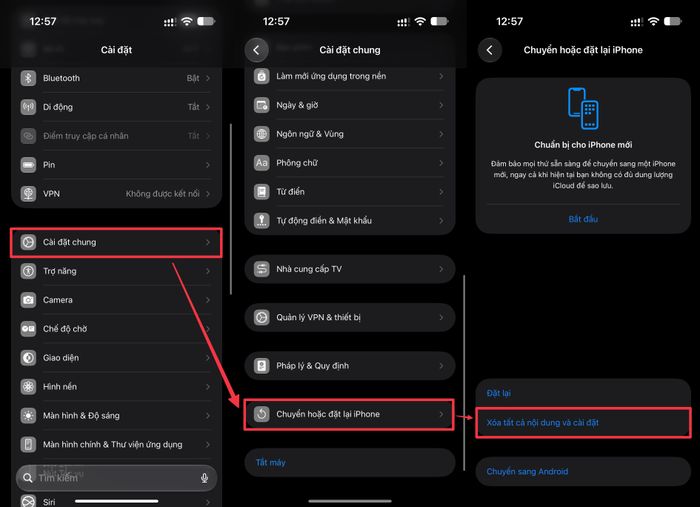  Thao tác khôi phục cài đặt gốc trên iPhone. 