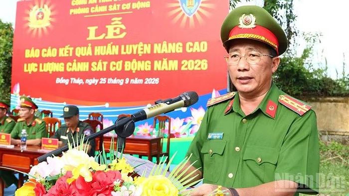 Đại tá Nguyễn Thanh Tân, Trưởng Phòng Cảnh sát cơ động phát biểu. (Ảnh: PHƯỚC THANH)