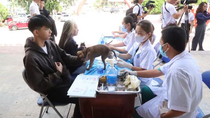 Tư vấn người dân quản lý chó, mèo để phòng, chống bệnh dại. (Ảnh: CÔNG LÝ)