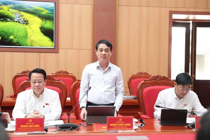 Phó Chủ nhiệm Ủy ban Kiểm tra Trung ương Nghiêm Xuân Thành phát biểu tại buổi làm việc.