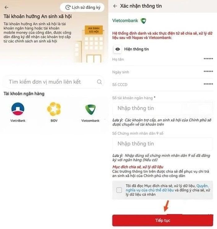 Người dùng kiểm tra, nhập thông tin và xác nhận trên ứng dụng VNeID