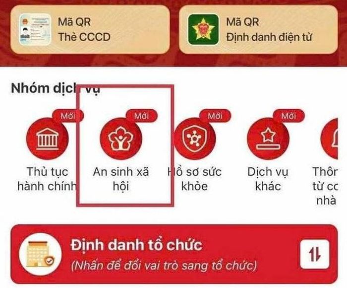Giao diện tài khoản hưởng an sinh xã hội trên ứng dụng VNeID. Ảnh chụp màn hình