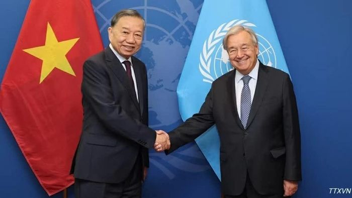 Tổng Bí thư, Chủ tịch nước Tô Lâm gặp Tổng thư ký Liên hợp quốc António Guterres.