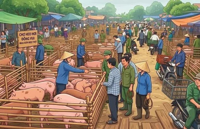 Giá heo hơi hôm nay 26/9, nối dài đà giảm trên cả 3 miền. Khảo sát mới nhất cho thấy vùng giá giao dịch trong khoảng 57.000 - 60.000 đồng/kg. (Ảnh do AI tạo)