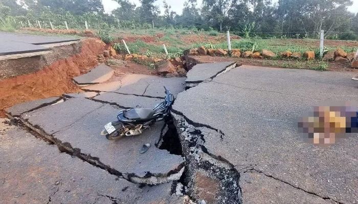 Đoạn đường bị lún, nứt và xảy ra tai nạn trên tuyến tránh Bảo Lộc.