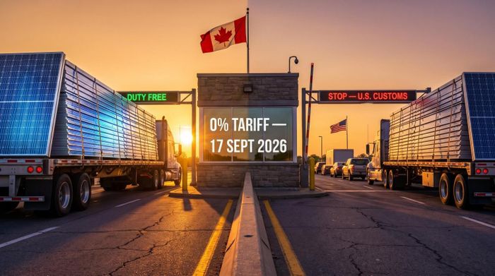 Canada đã chấm dứt toàn bộ thuế chống bán phá giá (AD) và thuế chống trợ cấp (CVD) đối với tấm pin mặt trời Trung Quốc. (Ảnh: AFP)