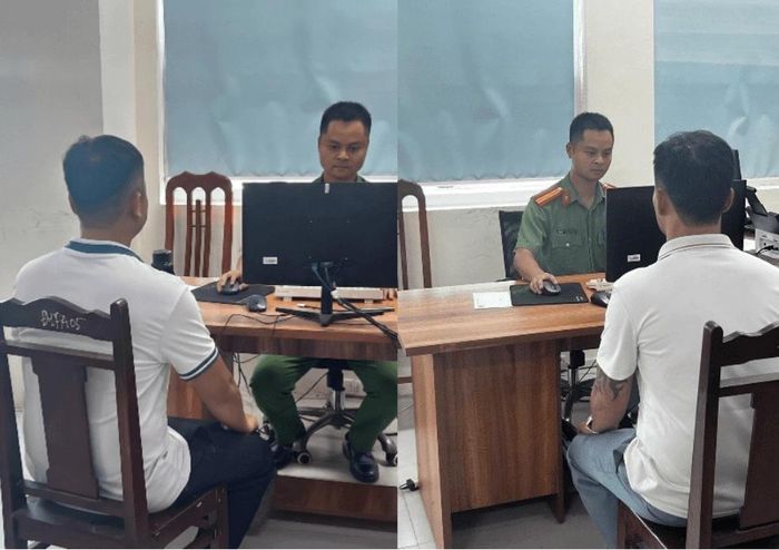 Cơ quan công an làm việc với các đối tượng trong đường dây tổ chức đánh bạc. (Ảnh: CAHY).