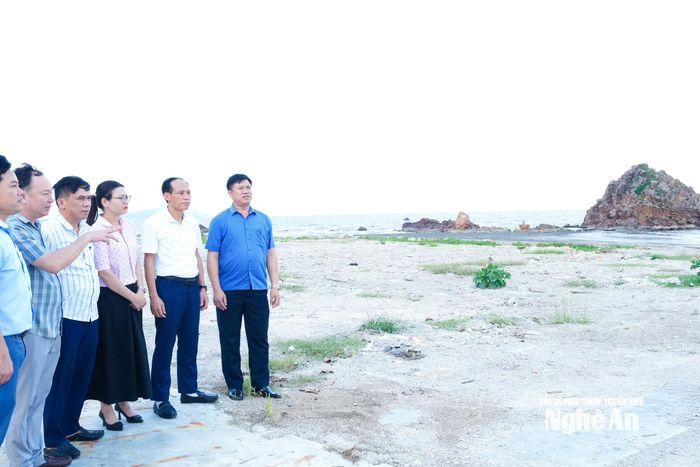 Cán bộ xã Hải Châu khảo sát, quy hoạch phát triển du lịch khu vực Hòn Câu sau giải tỏa. Ảnh: Mai Hoa