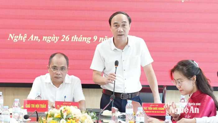 ThS. Trần Quốc Khánh - Phó ban Tuyên giáo Tỉnh ủy Nghệ An phát biểu khai mạc hội thảo. Ảnh: Nguyễn Toàn