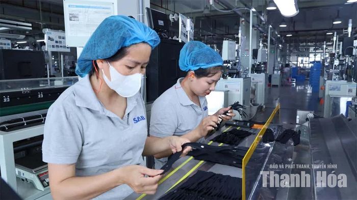 Nhiều doanh nghiệp tại phía Bắc tỉnh có xu hướng lựa chọn Cảng Hải Phòng để thực hiện thủ tục xuất nhập khẩu hàng hóa (trong ảnh: Sản xuất hàng xuất khẩu tại Công ty TNHH SAB, KCN Bỉm Sơn).