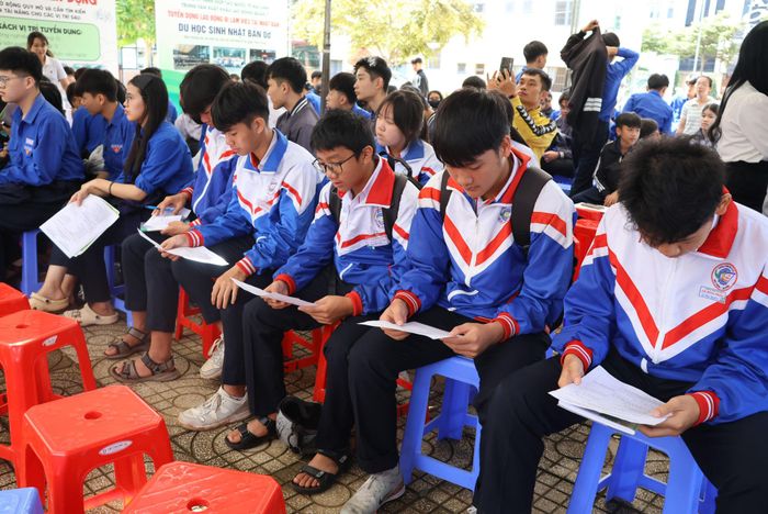 Các em học sinh tìm hiểu về nhu cầu tuyển dụng của các doanh nghiệp.