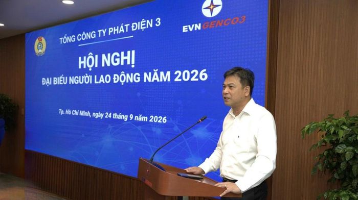 Ông Đinh Quốc Lâm - Bí thư Đảng ủy, Chủ tịch HĐQT EVNGENCO3 phát biểu tại Hội nghị.