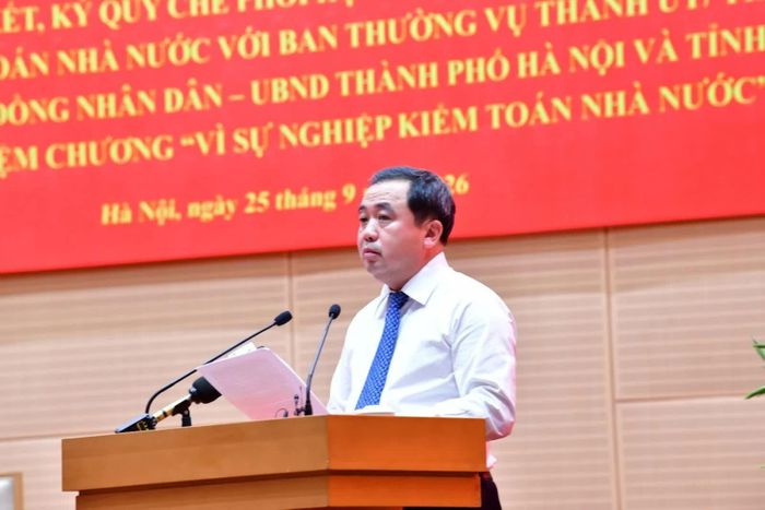Bí thư Thành ủy Hà Nội Trần Đức Thắng phát biểu.