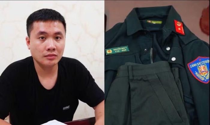 Đối tượng Nguyễn Như Ý và trang phục CSCĐ giả mạo để thực hiện hành vi phạm tội.