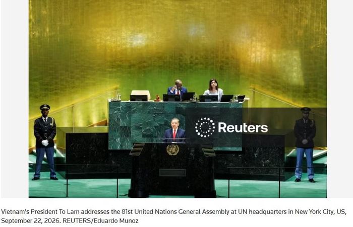 Reuters đưa tin về việc Tổng Bí thư, Chủ tịch nước Tô Lâm phát biểu tại phiên thảo luận chung cấp cao ĐHĐ LHQ khóa 81. Ảnh chụp màn hình.