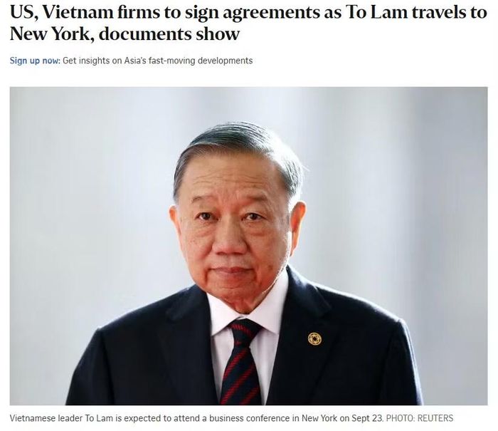 The Straits Times nhấn mạnh chuyến công tác của Tổng Bí thư, Chủ tịch nước Tô Lâm không chỉ hướng tới thúc đẩy đàm phán thương mại mà còn mở rộng hợp tác doanh nghiệp trong các lĩnh vực có giá trị gia tăng cao.