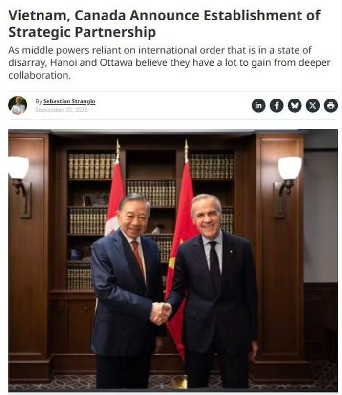 The Diplomat đưa tin việc Việt Nam và Canada nâng cấp quan hệ lên Đối tác Chiến lược. Ảnh chụp màn hình.