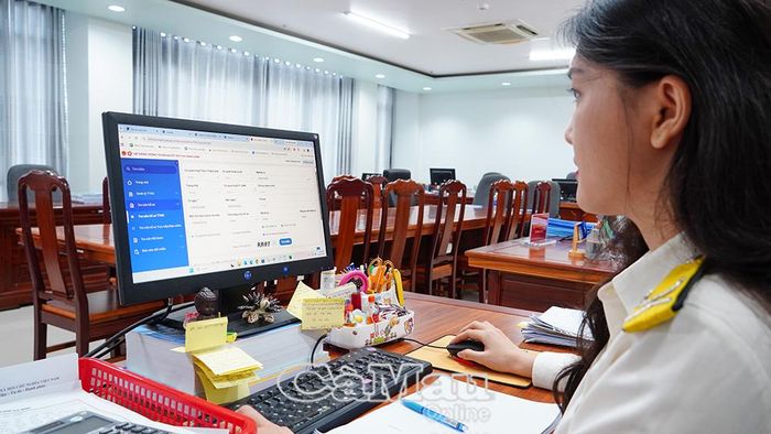 Công chức Thuế tỉnh Cà Mau rà soát thông tin người nộp thuế trên hệ thống.