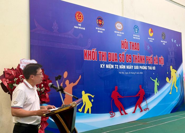 Phó Giám đốc Ngân hàng Nhà nước Chi nhánh Khu vực I Nguyễn Quốc Huy cho biết phát biểu tại Hội thao. Ảnh: NT