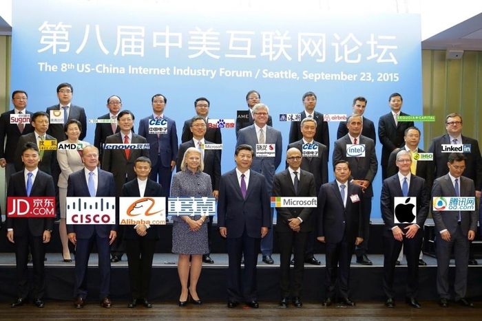  Dàn CEO nhiều tập đoàn lớn của Trung Quốc đi cùng Chủ tịch Tập Cận Bình đến Mỹ, trong chuyến thăm cấp nhà nước đầu tiên vào năm 2015. Ảnh: Reuters.