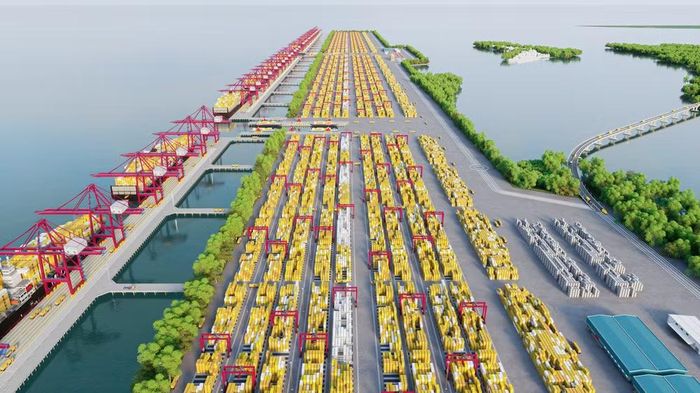 Phối cảnh dự án Cảng trung chuyển quốc tế Cần Giờ chuẩn bị khởi công tại Thành phố Hồ Chí Minh. (Ảnh: Portcoast)