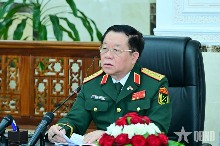 Đại tướng Nguyễn Trọng Nghĩa phát biểu.  
