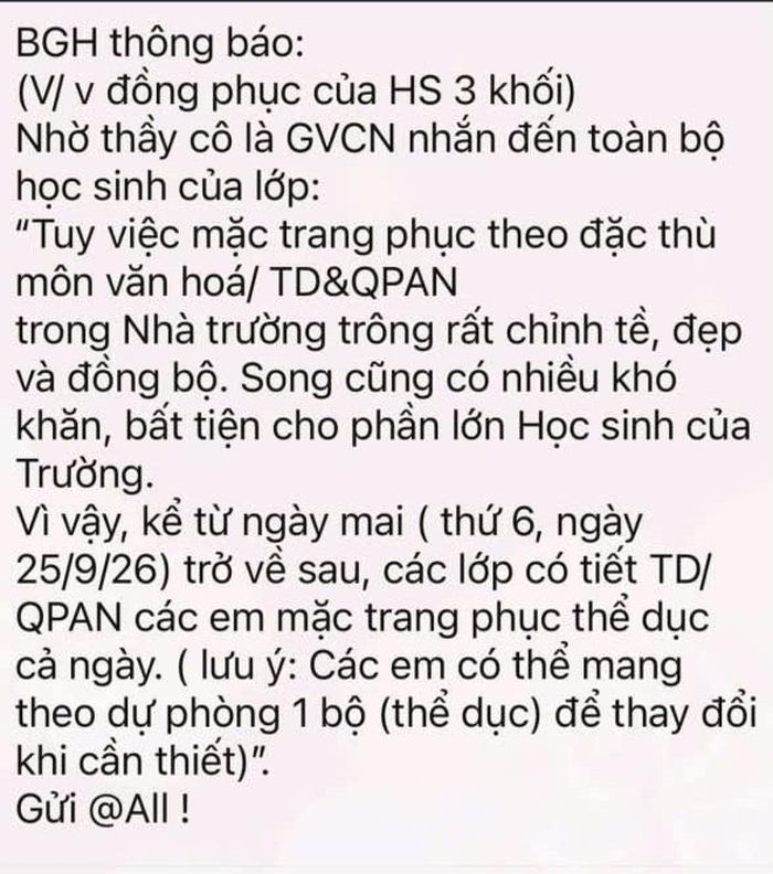  Thông báo điều chỉnh quy định về trang phục của Trường THPT Phú Nhuận 