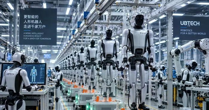 Dây chuyền tự động hóa hỗ trợ nhiều công đoạn lắp ráp robot, từ vận chuyển linh kiện đến siết ốc vít.