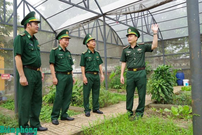 Đại tá Lê Hà An kiểm tra khu tăng gia sản xuất của Trạm Biên phòng cửa khẩu cảng Phú Mỹ, Ban Chỉ huy Biên phòng cửa khẩu cảng Bà Rịa - Vũng Tàu. Ảnh: Quang Anh